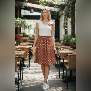 Orange Polka Dot Kids Dress with Lace Top
